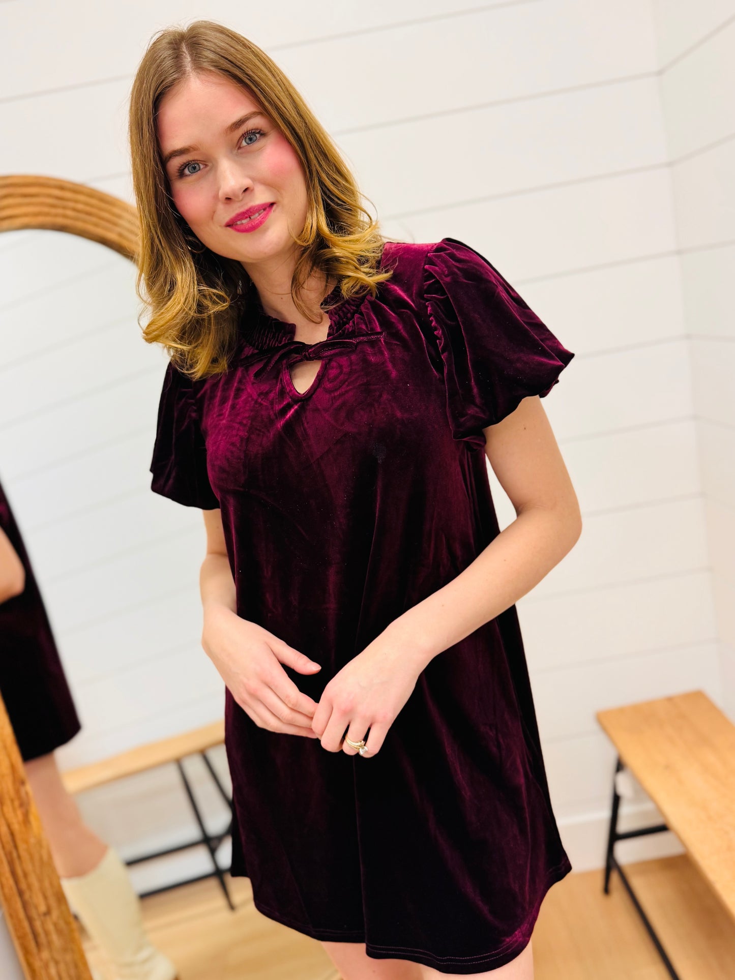 Puff Sleeve Velvet Holiday Mini Dress
