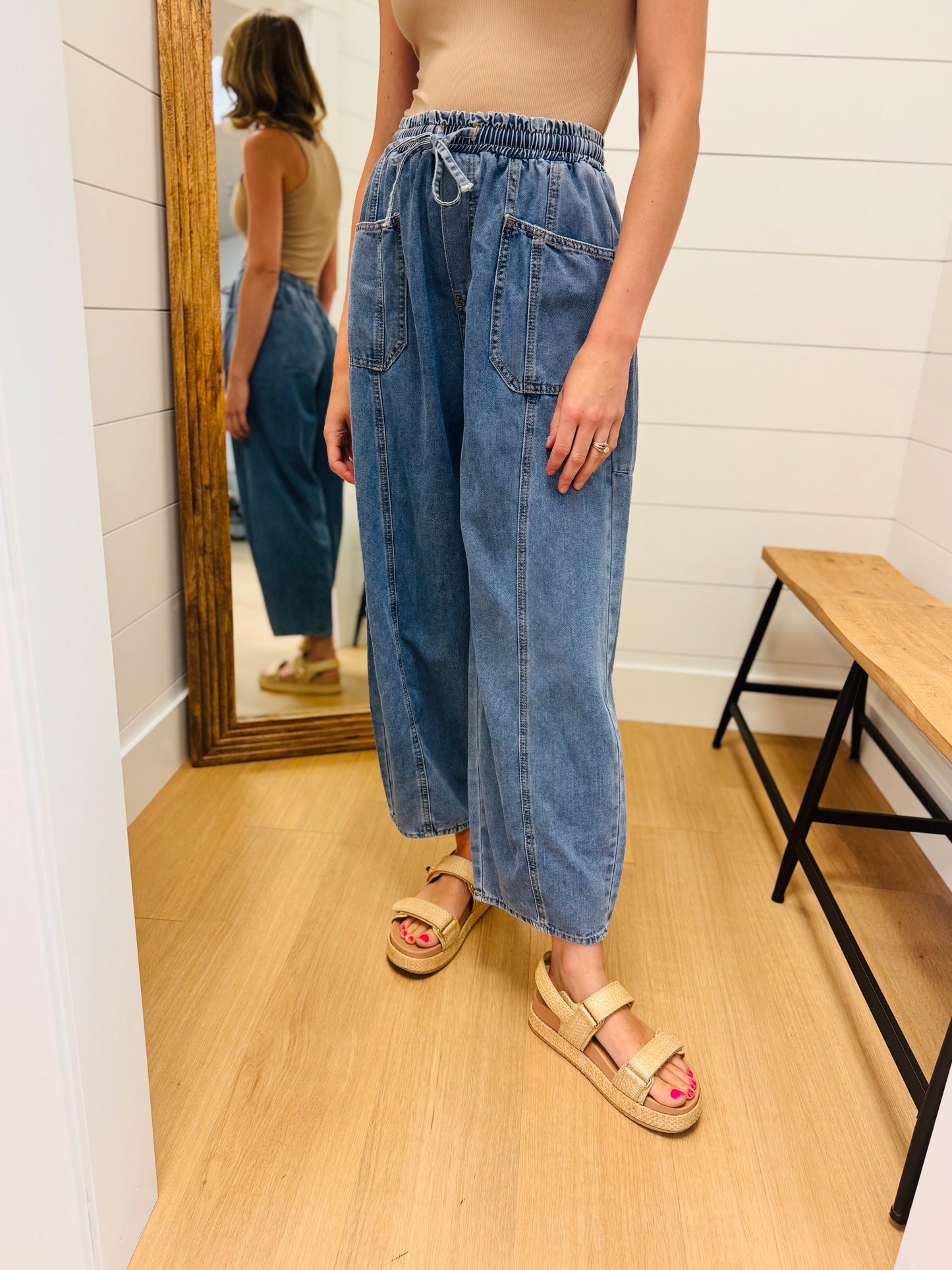 Relaxed Fit Denim Barrel Pant