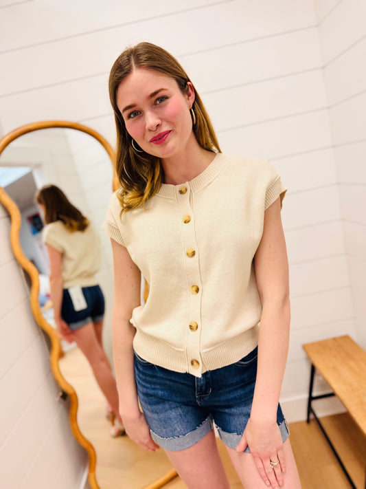 Exposed Seam Short Sleeve Cardigan