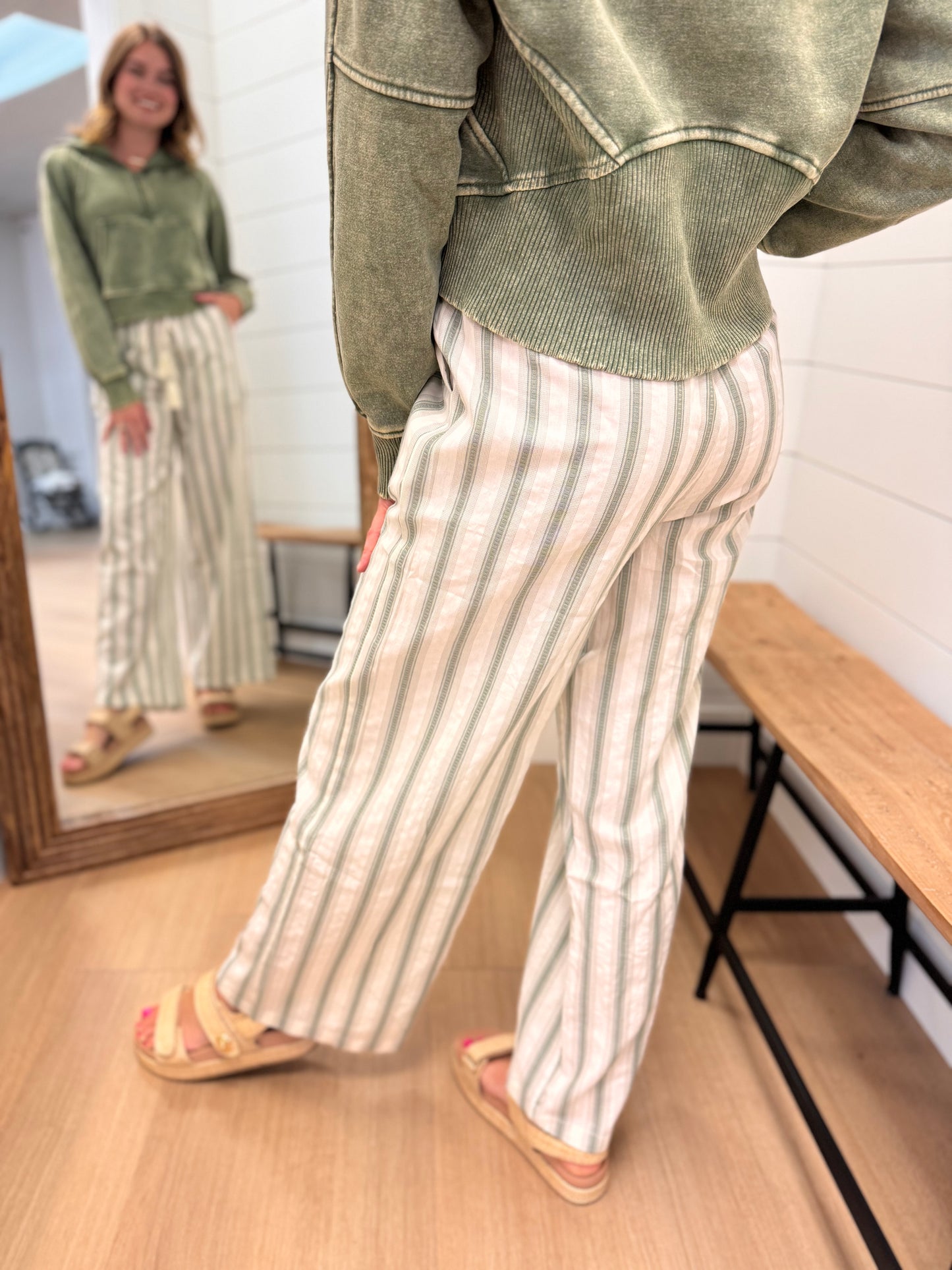 Olive + Cream Linen Pants