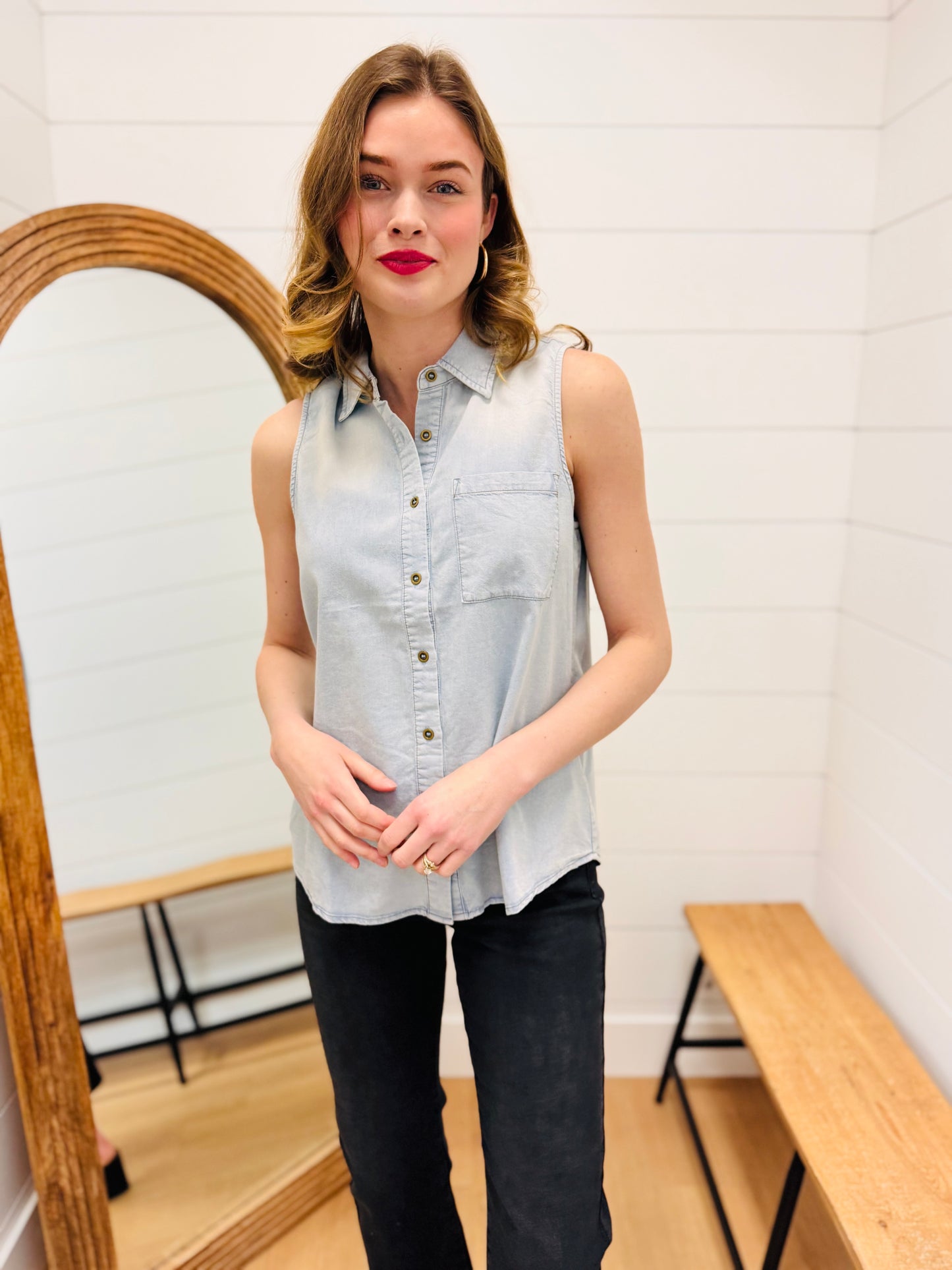 Chambray Button Down Tank Top