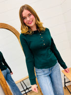 Button Down Top with Contrast Sleeve Stitching