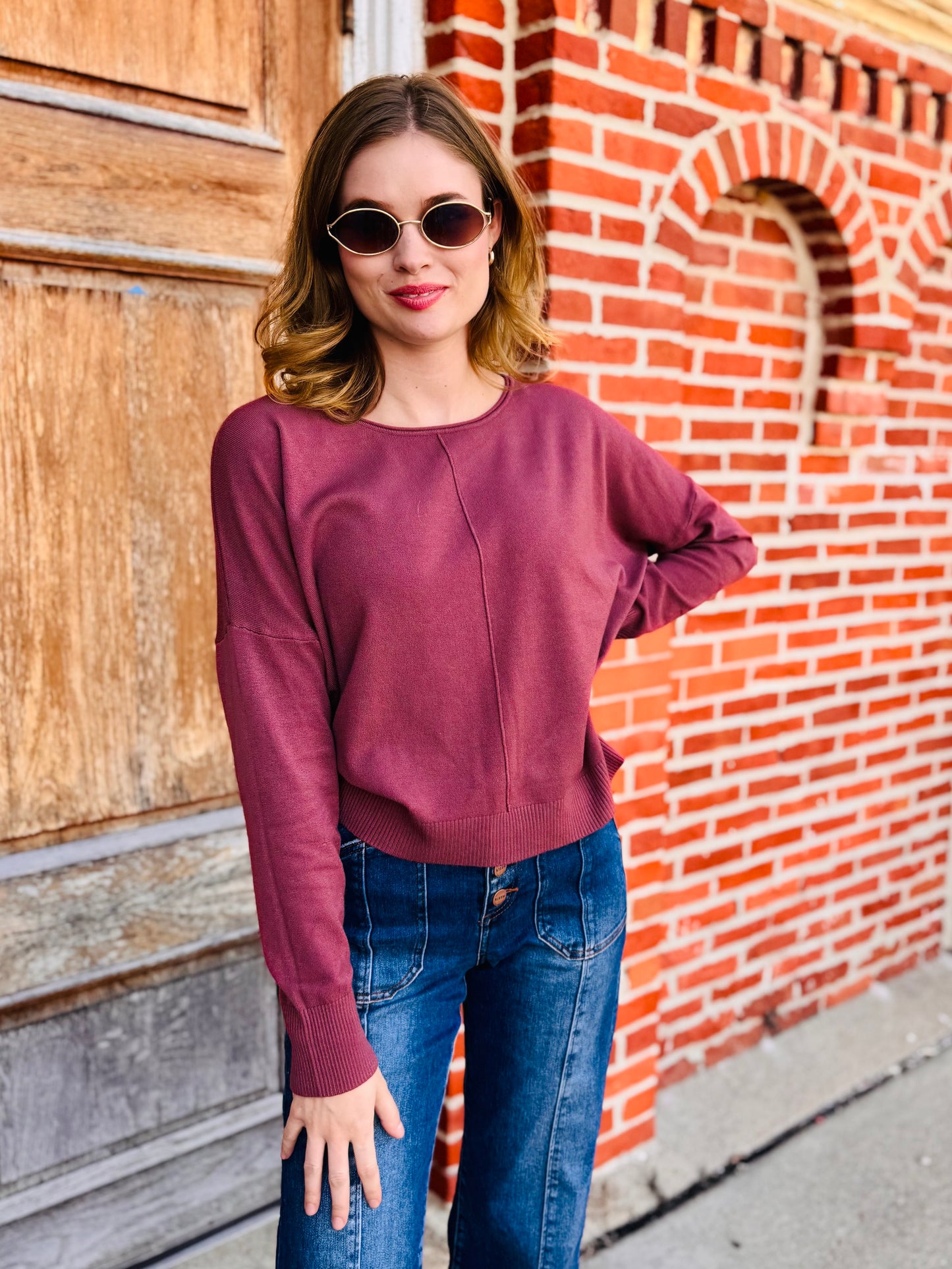 Seam Front Round Neck Pullover - Dreamers