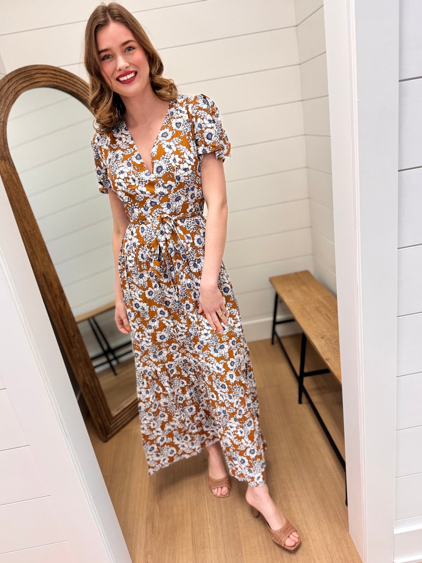 Floral Print Faux Wrap Maxi Dress