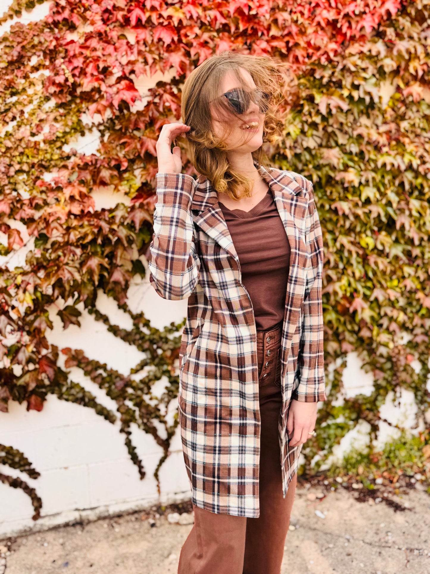 Plaid Suede Oversized Blazer Jacket