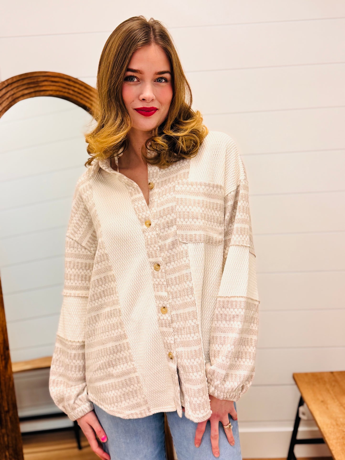 Mixed Knit Casual Shacket