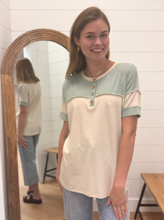 Colorblock Sage + Oatmeal Top