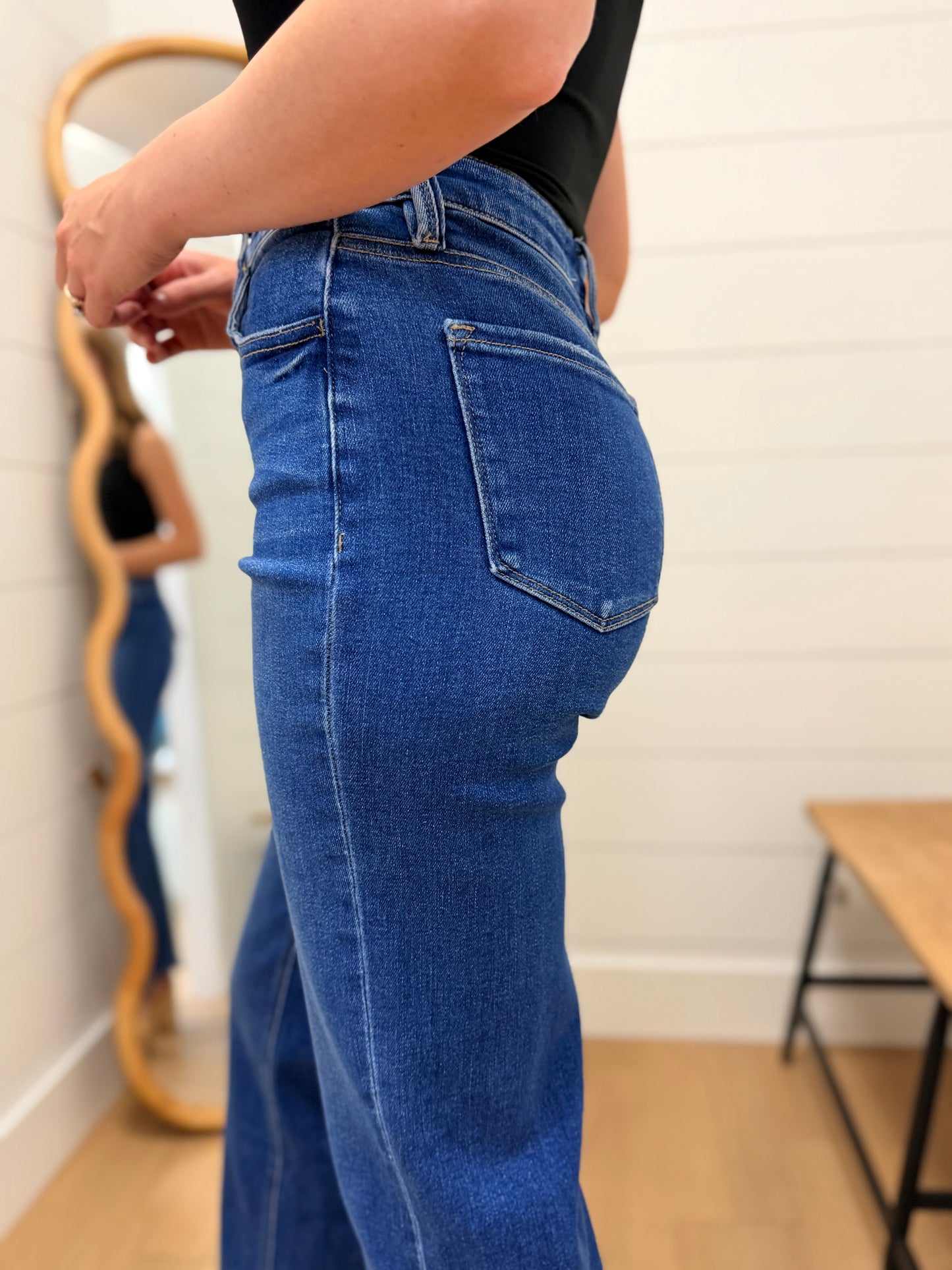 High Rise Dark Wash Slim Wide Jeans - Lovervet