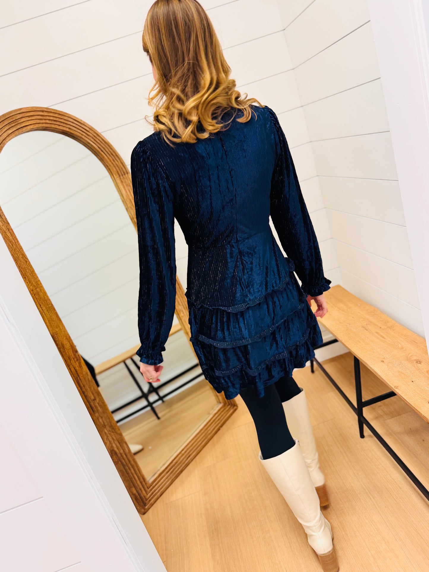 Deep V-neck Textured Velvet Dress