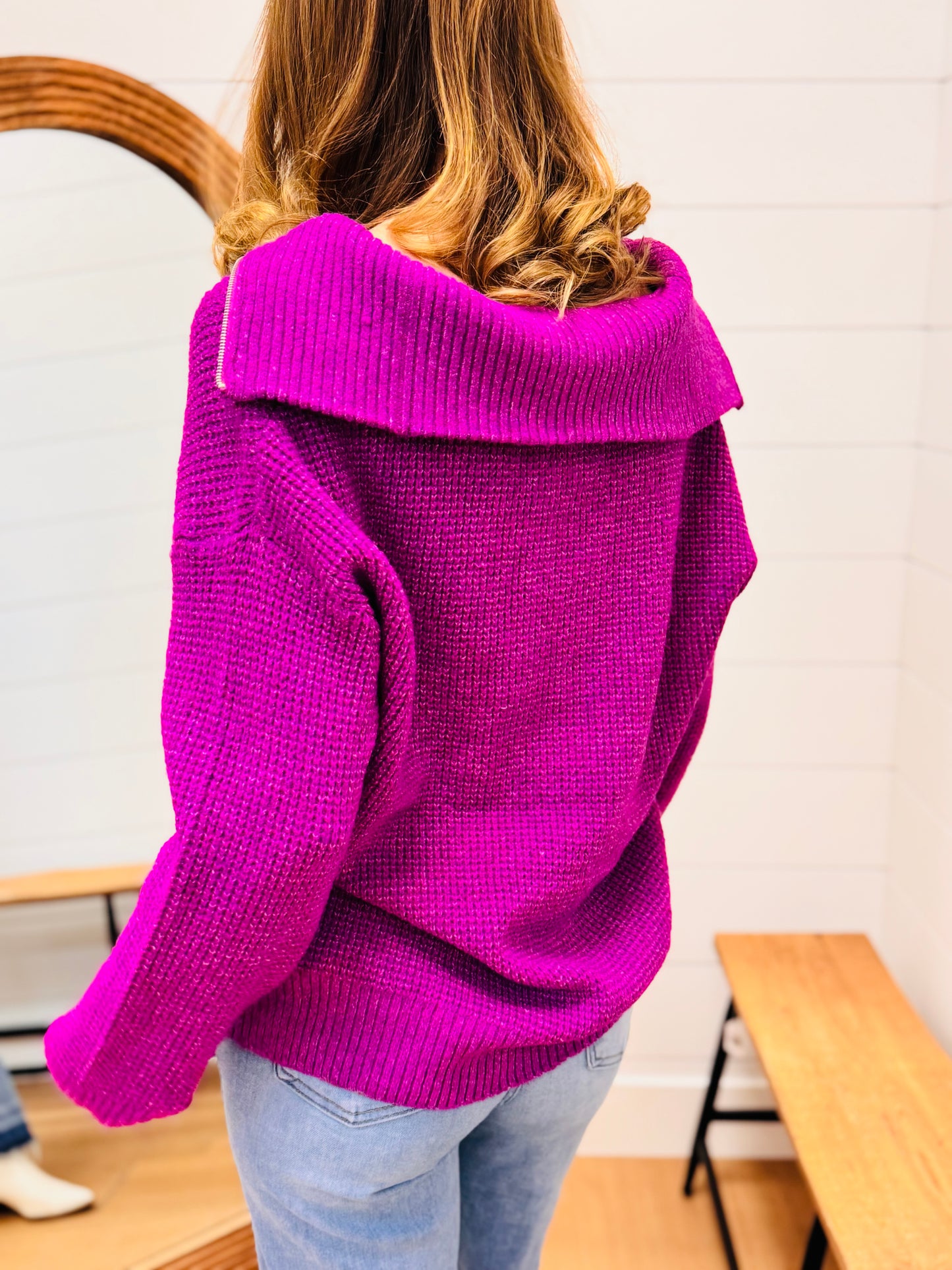 Half Zip High Collard Pullover Sweater