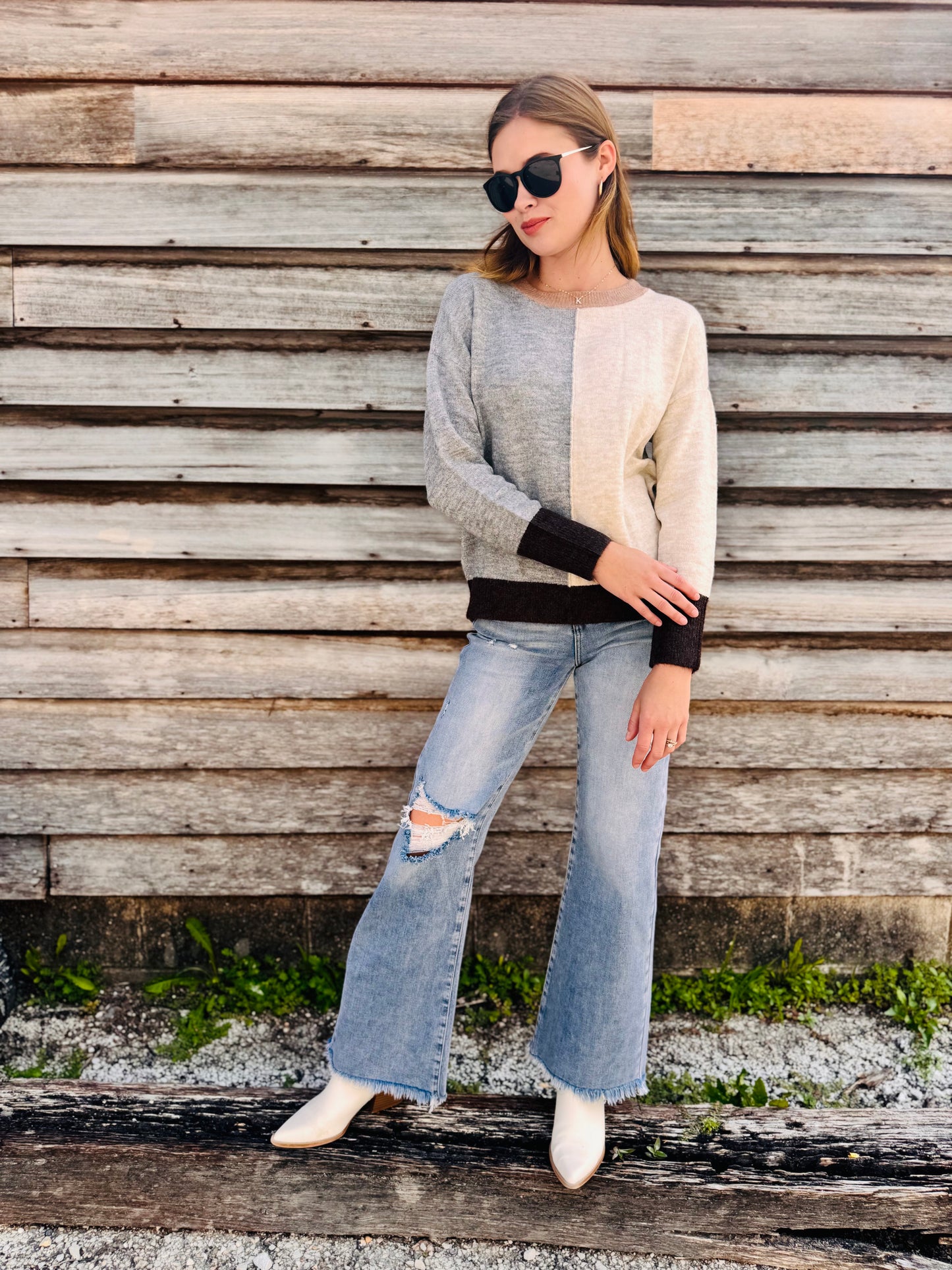Colorblock Long Sleeve Knit Sweater