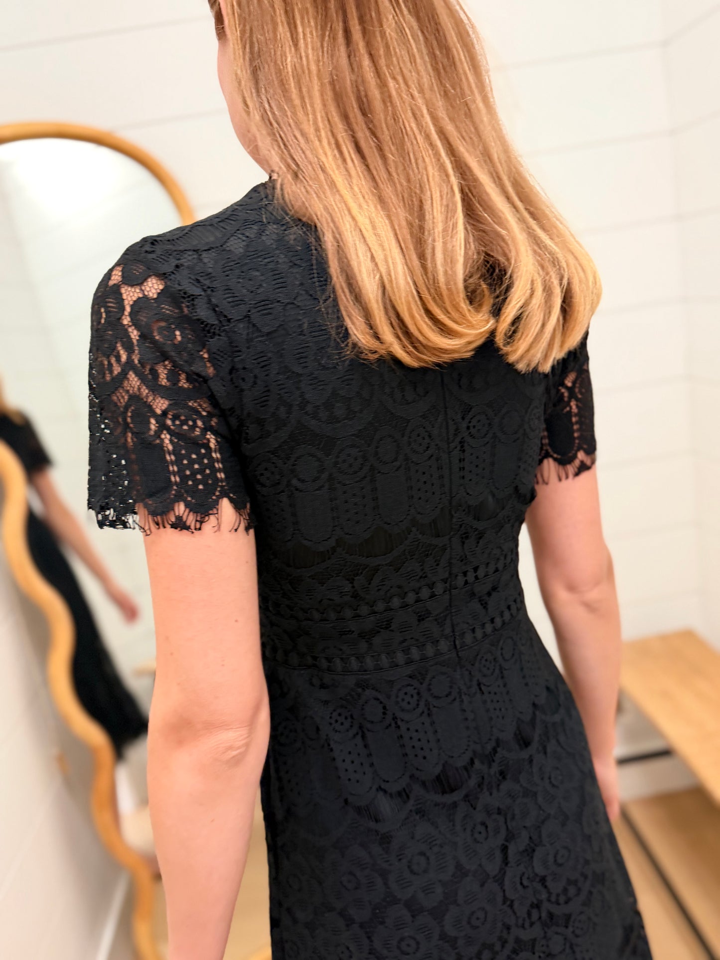 Lace Scalloped Short Sleeve Midi Dress