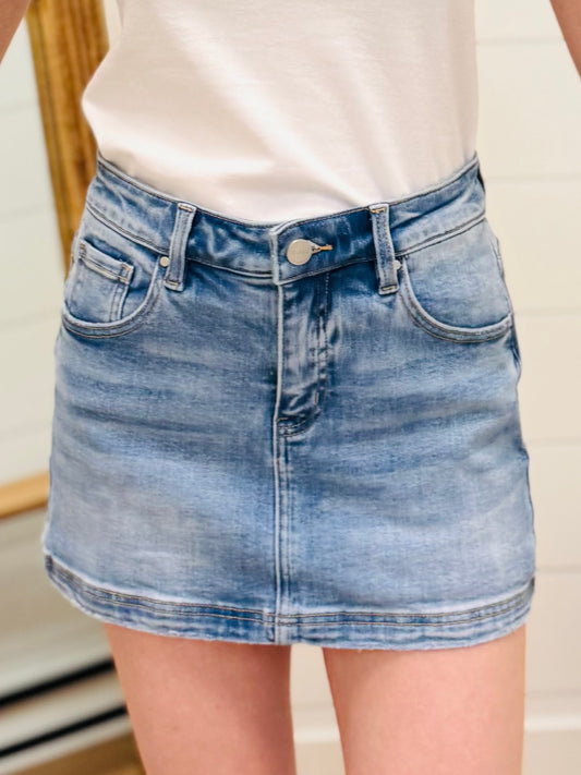 High Rise Denim Skort - Risen