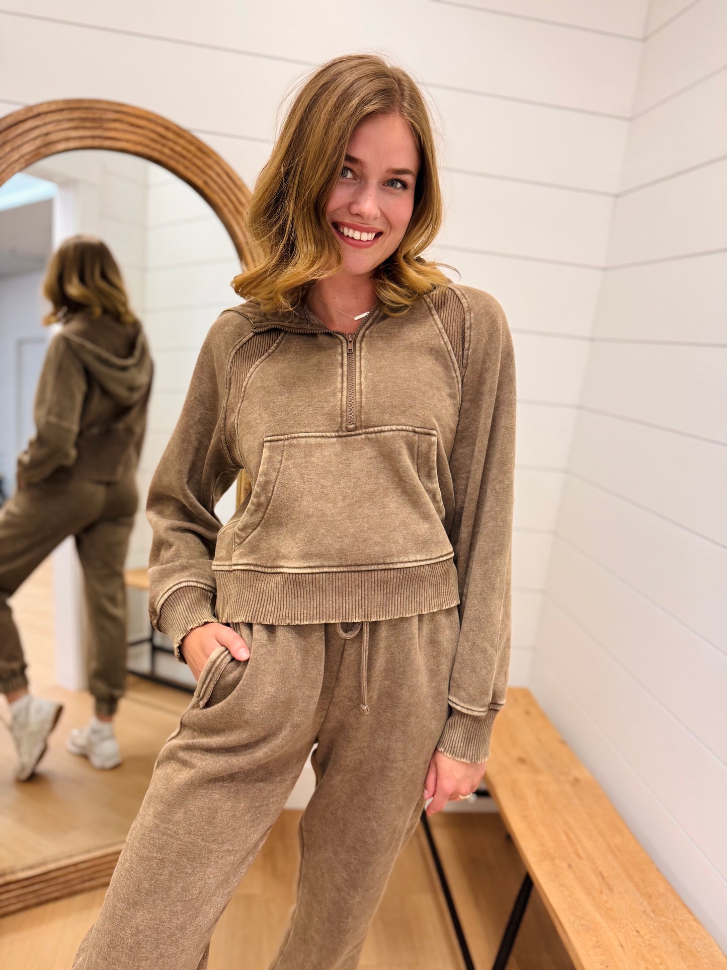 Vintage Washed Half Zip Hoodie