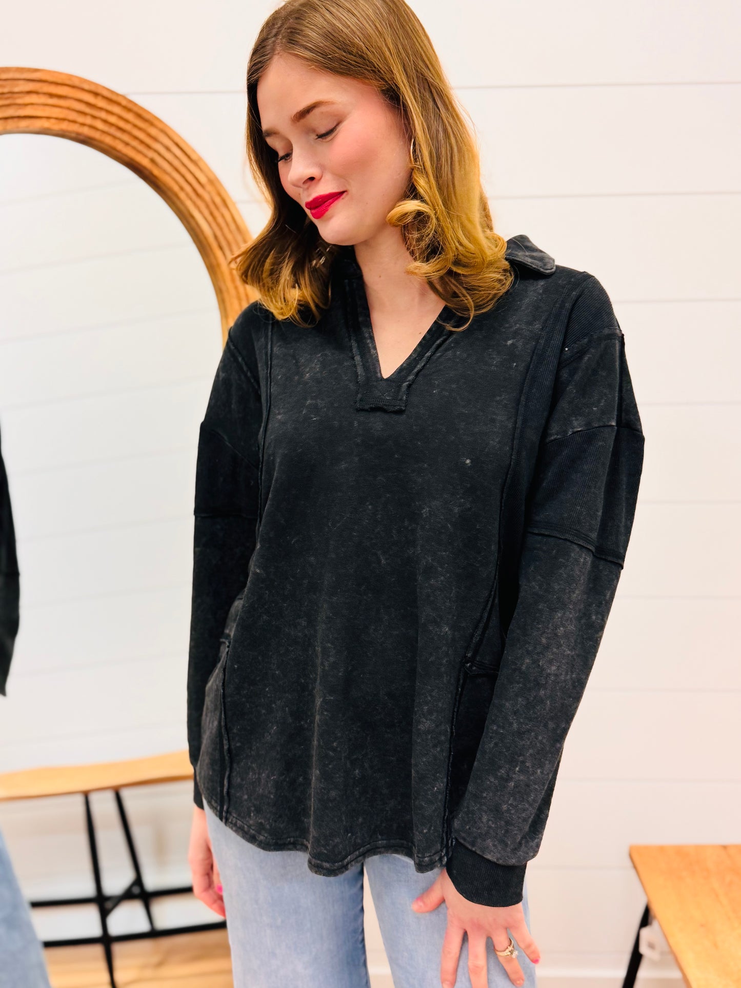 Vintage Washed Black Pullover Sweatshirt