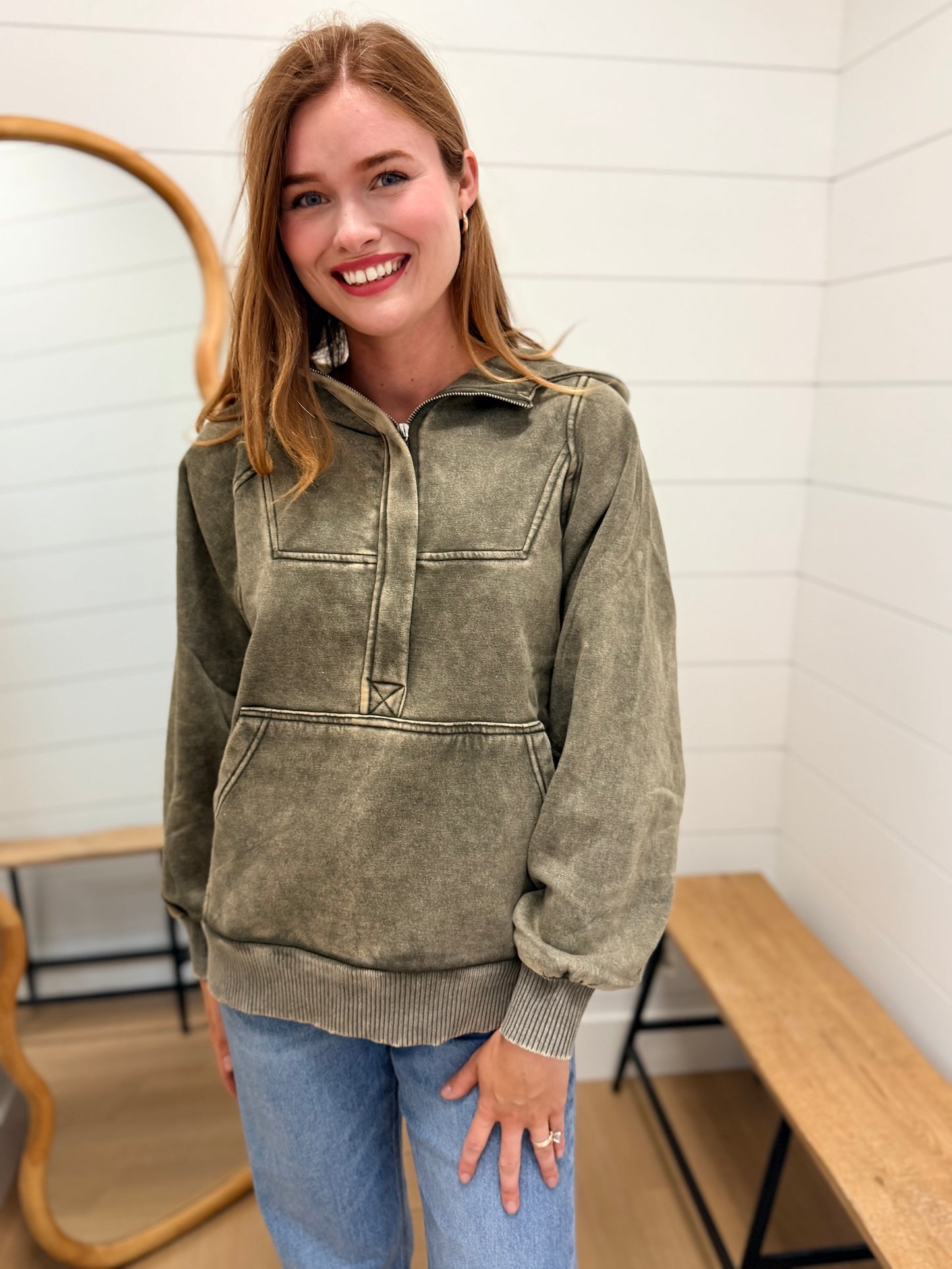 Vintage Wash Oversized 1/4 Zip Hoodie