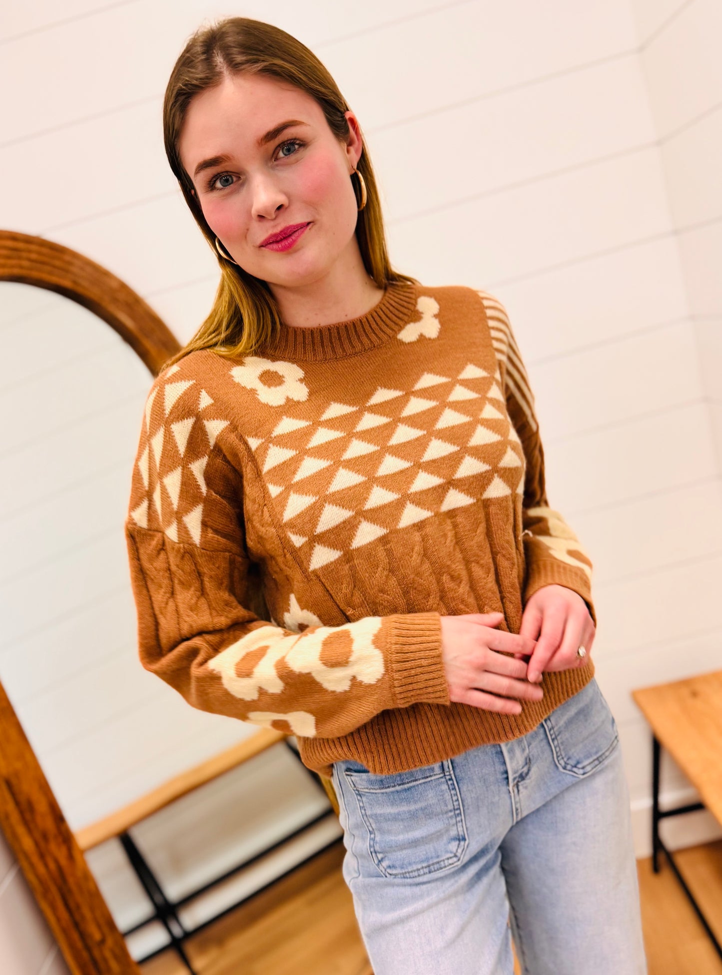 Rust mix Balloon Sleeve Sweater