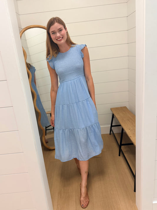 Tiered Smocked Short Sleeve Midi Dress