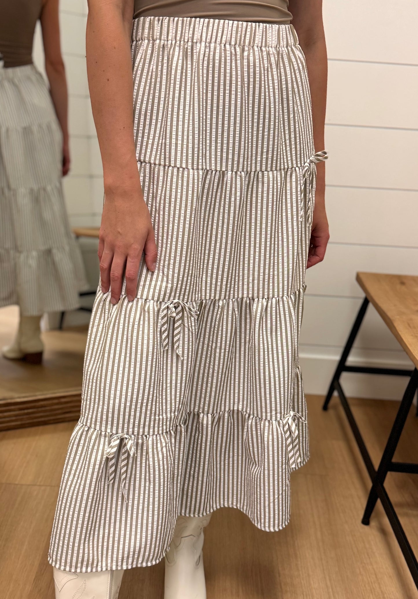 Bow Tie Stripe Maxi Skirt