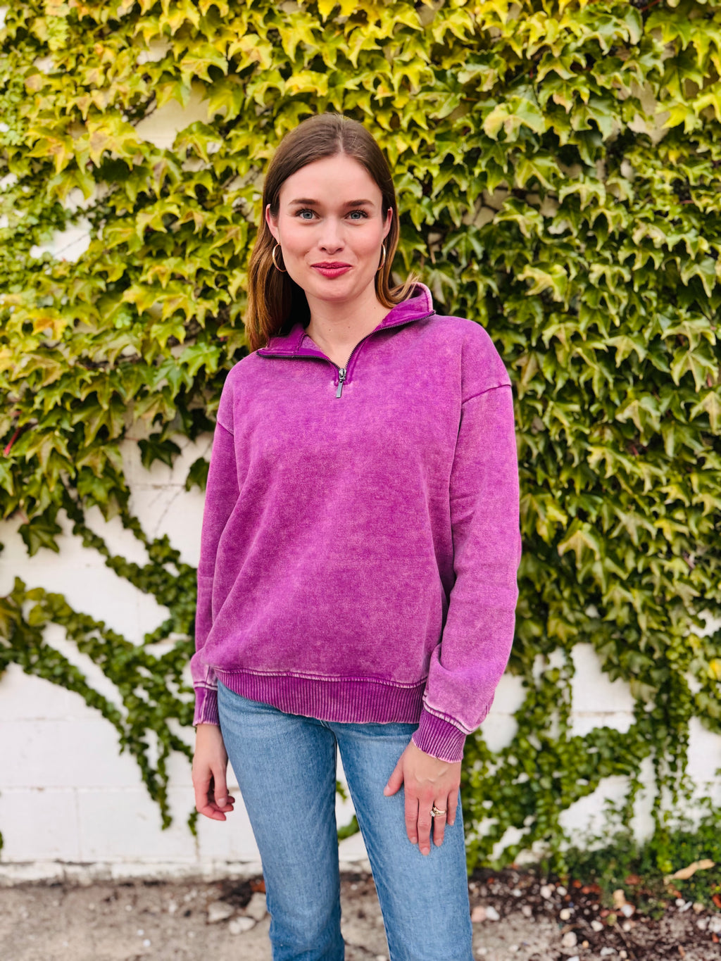 Acid Wash Fleece Half Zip Pullover
