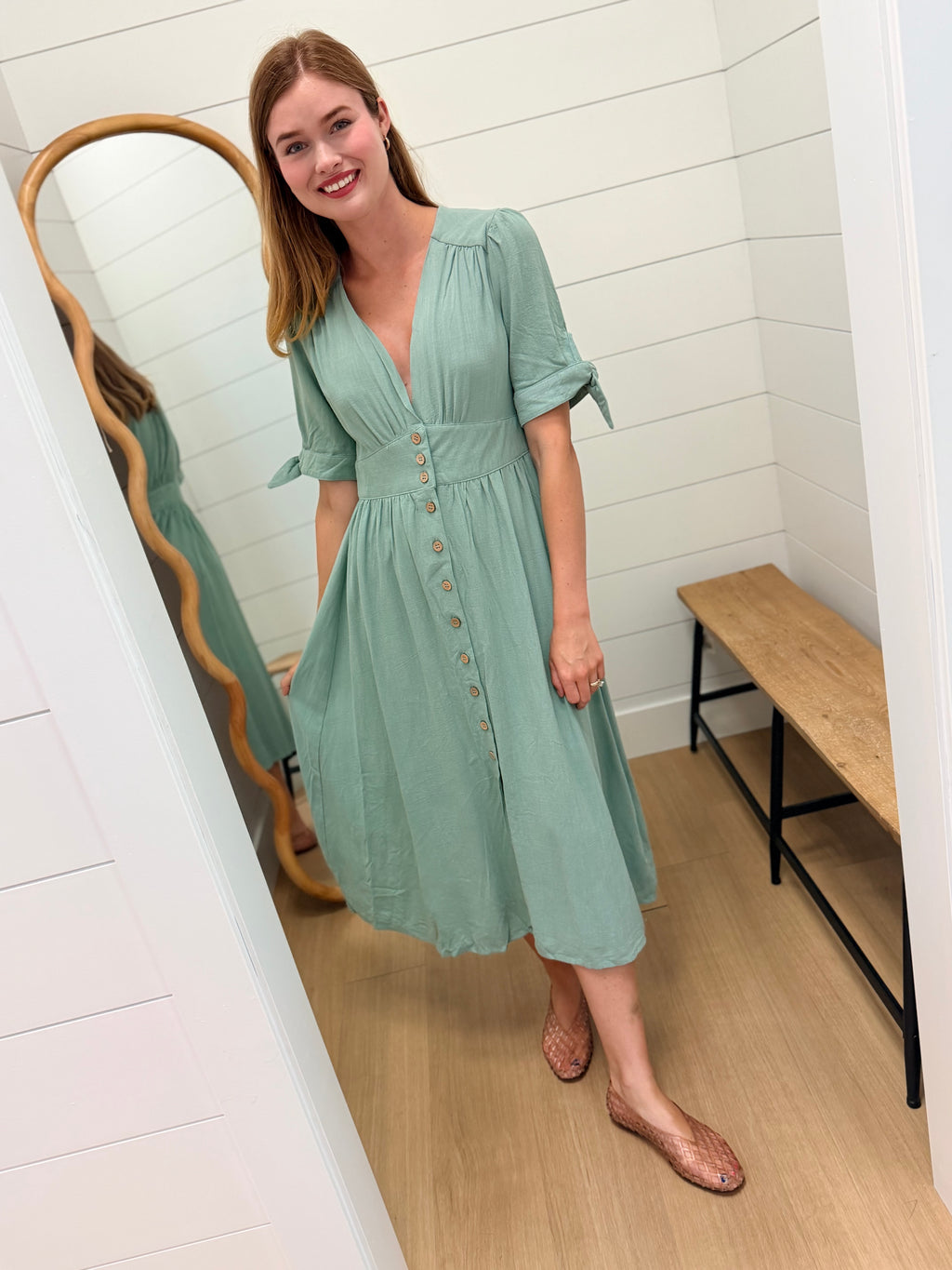 Tie Sleeve Midi Dress