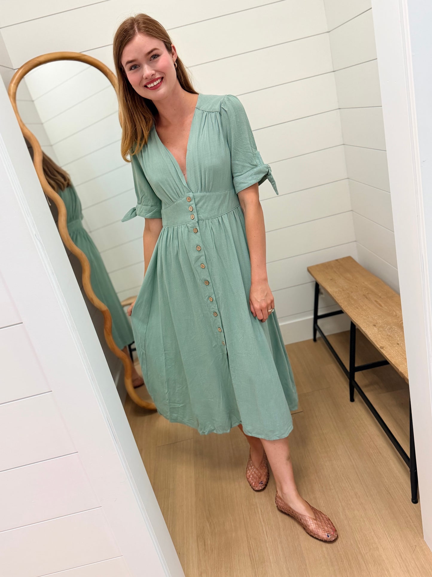 Tie Sleeve Midi Dress