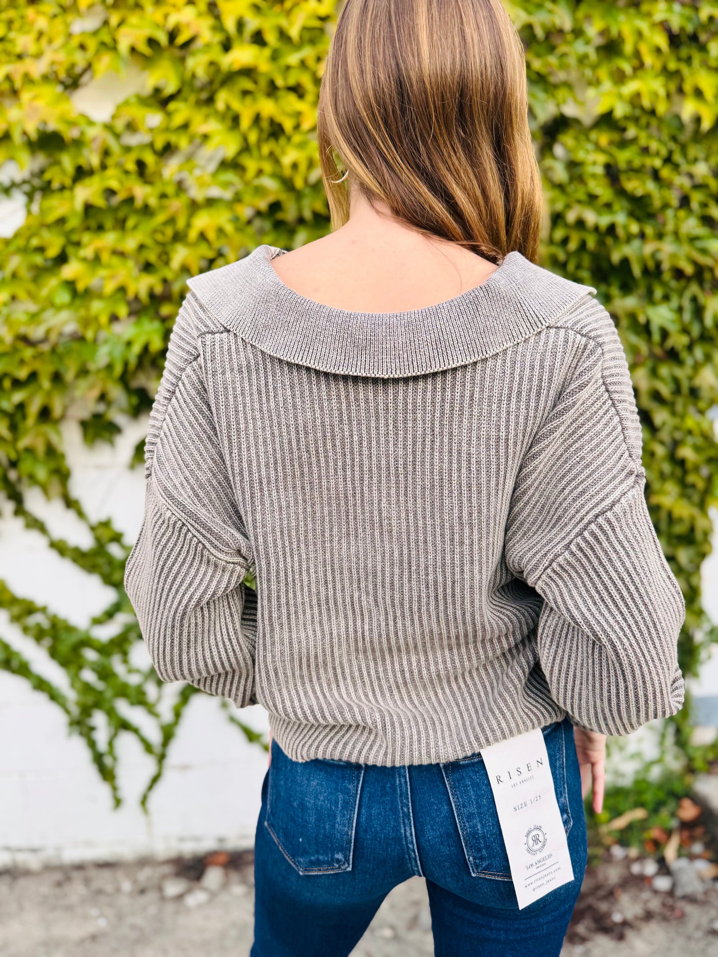 Washed Collared Henley Shirts Sweater