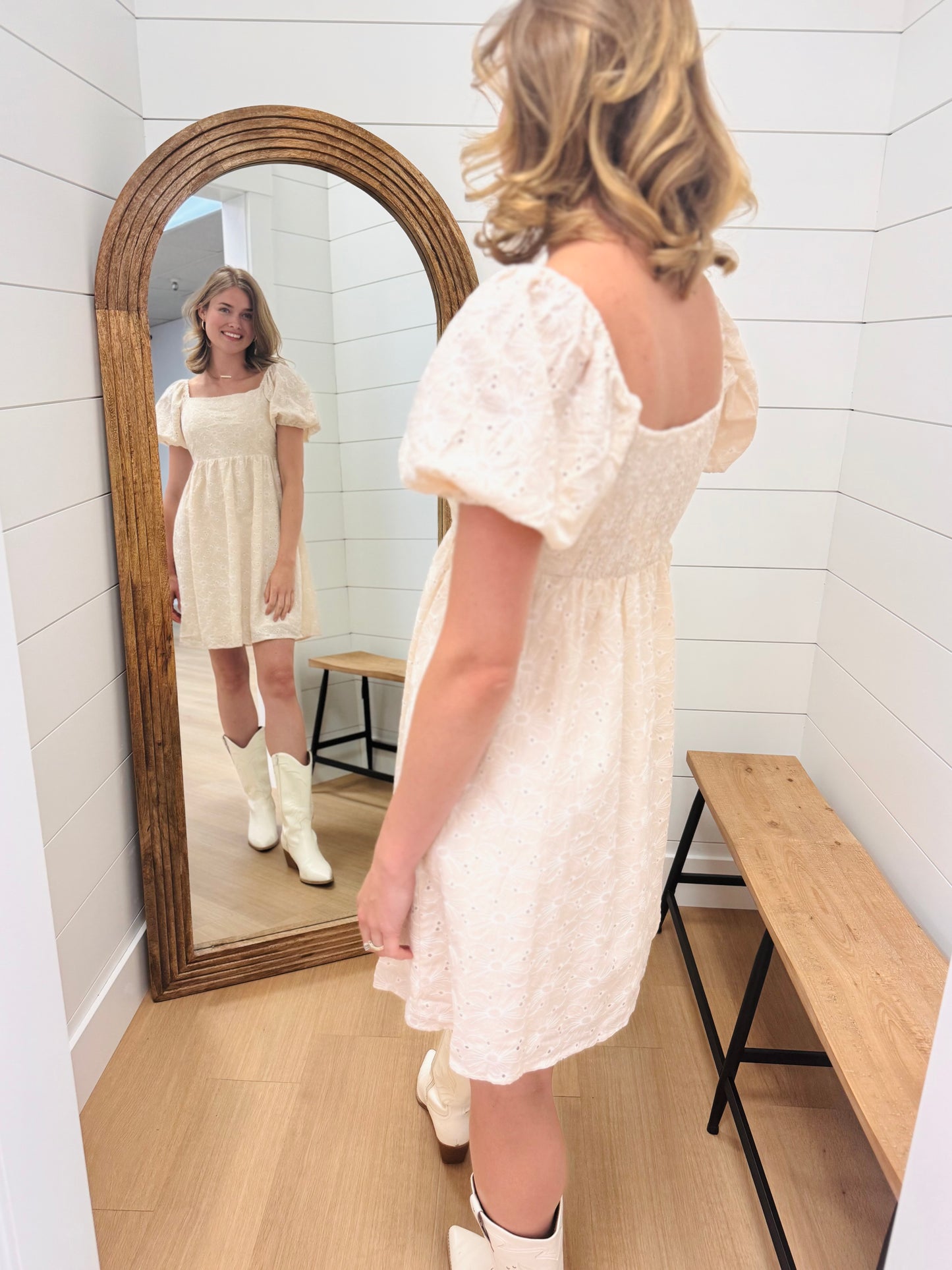 Smocked Cream Mini Dress