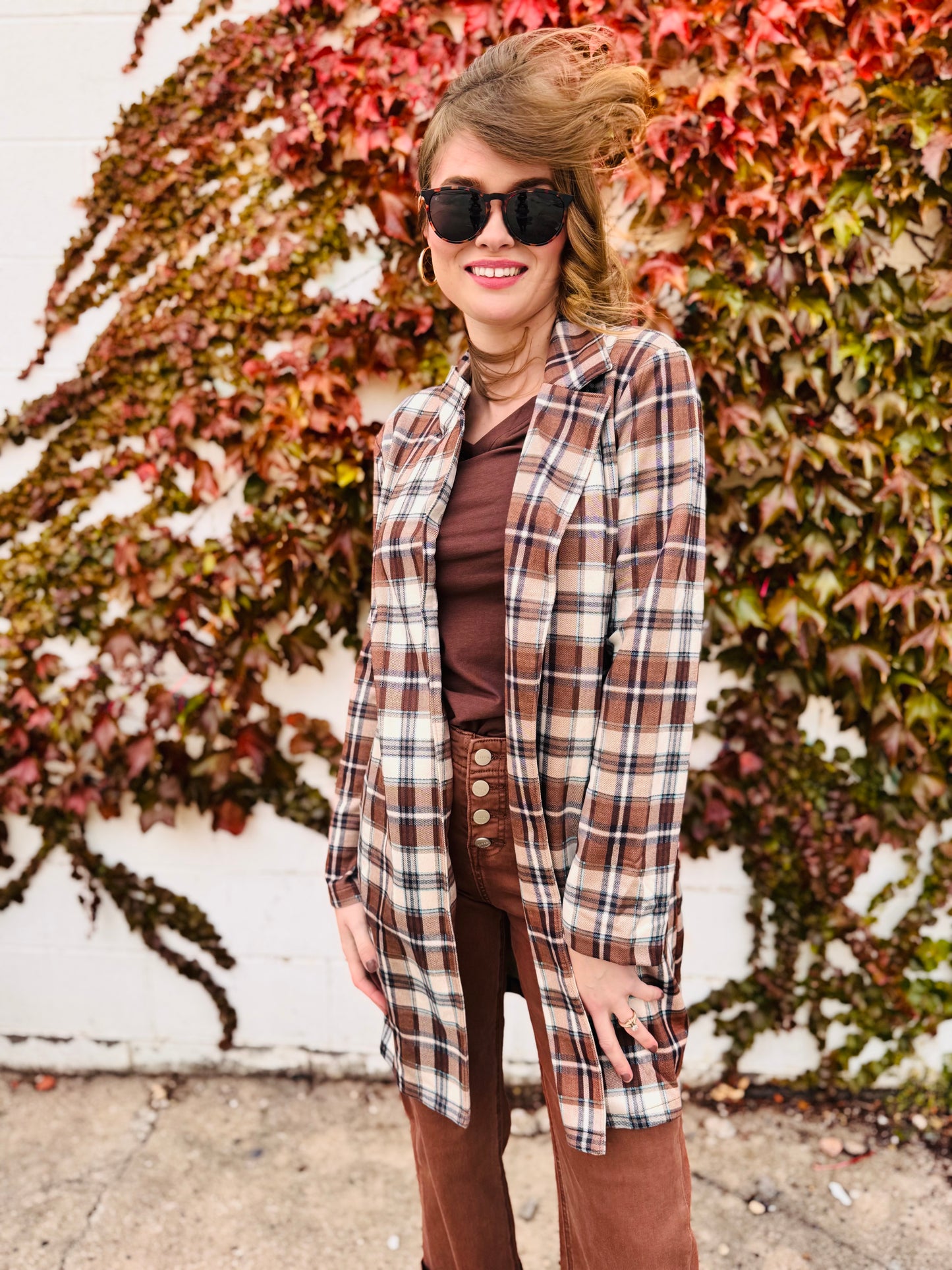 Plaid Suede Oversized Blazer Jacket