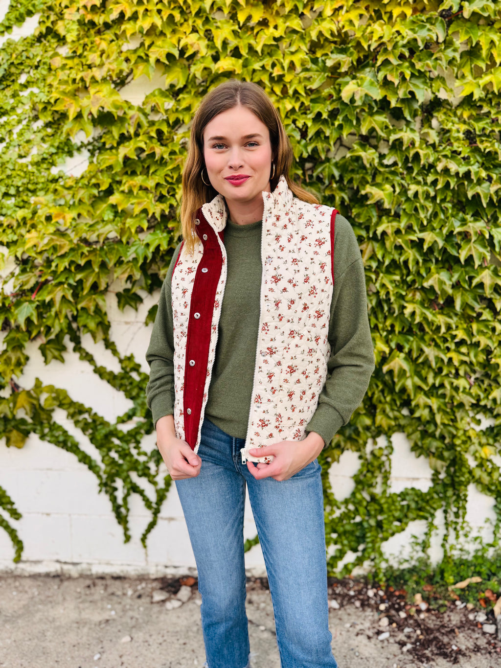 Floral Quilted Zip-up Puffer Vest