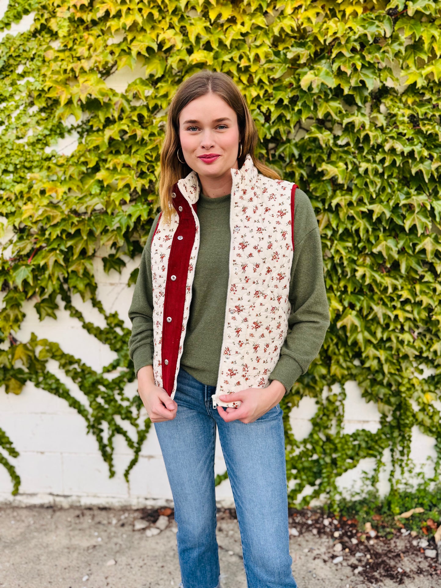 Floral Quilted Zip-up Puffer Vest