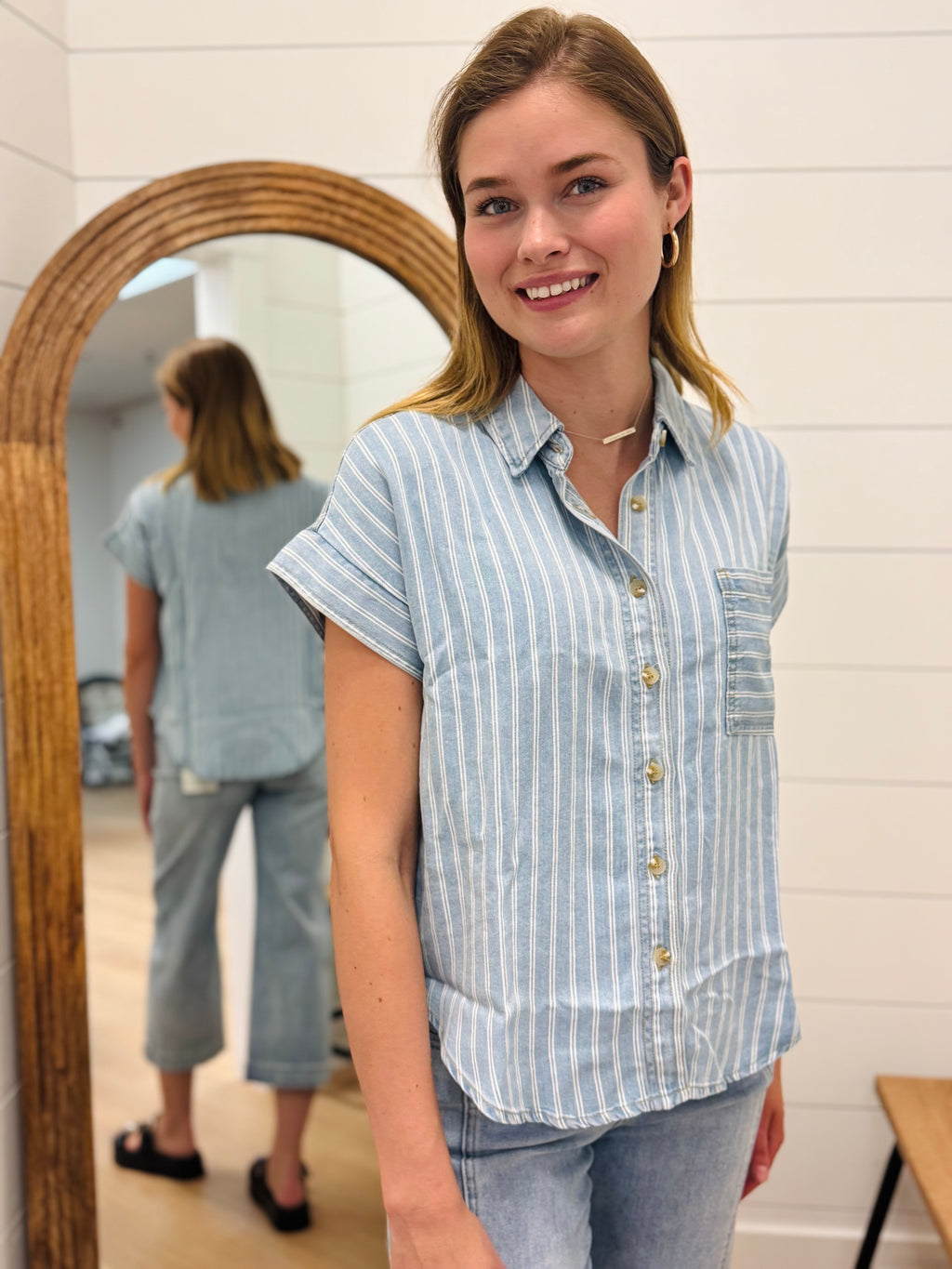Vertical Stripe Chambray Top