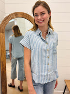 Vertical Stripe Chambray Top