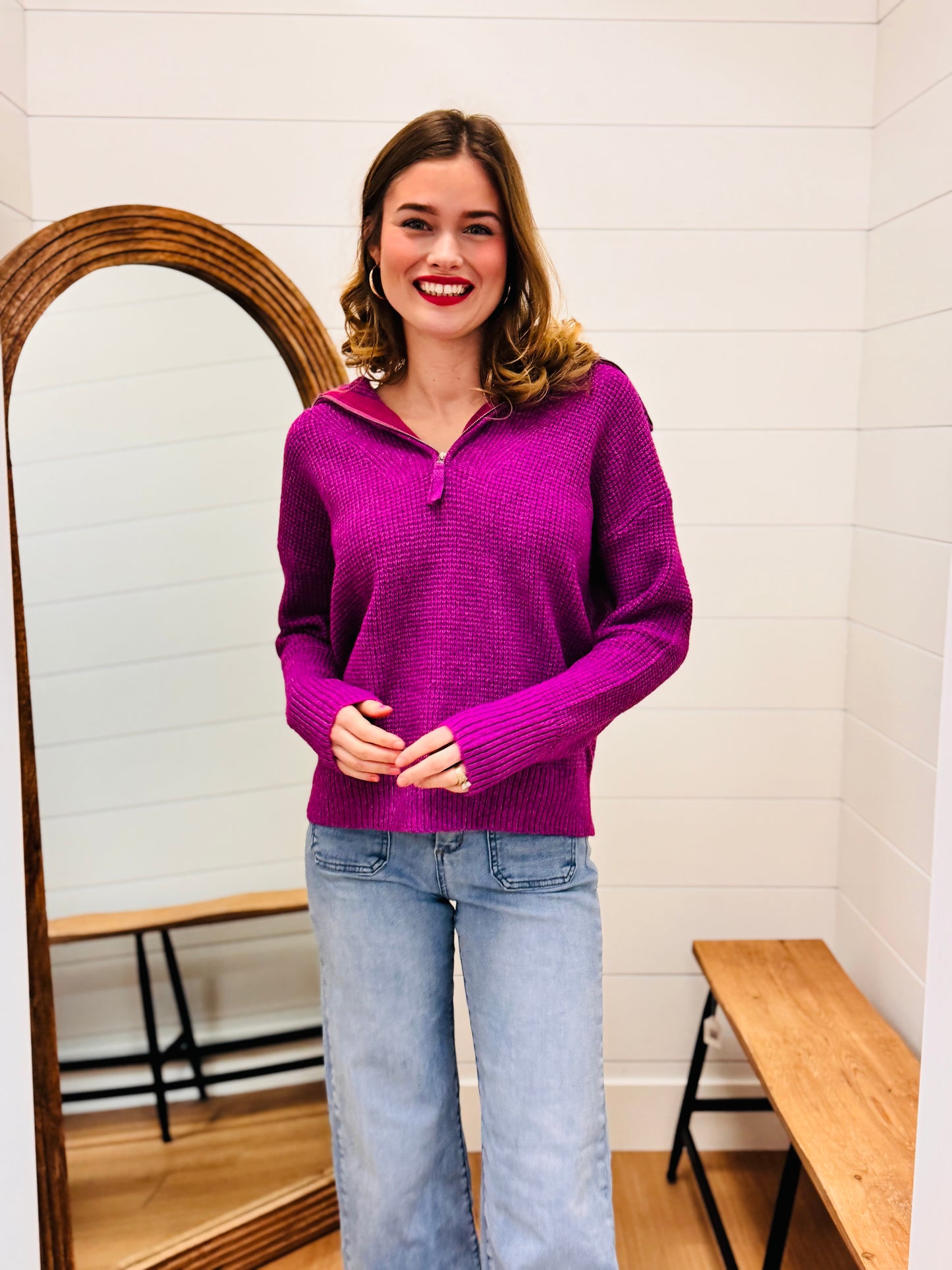 Half Zip High Collard Pullover Sweater