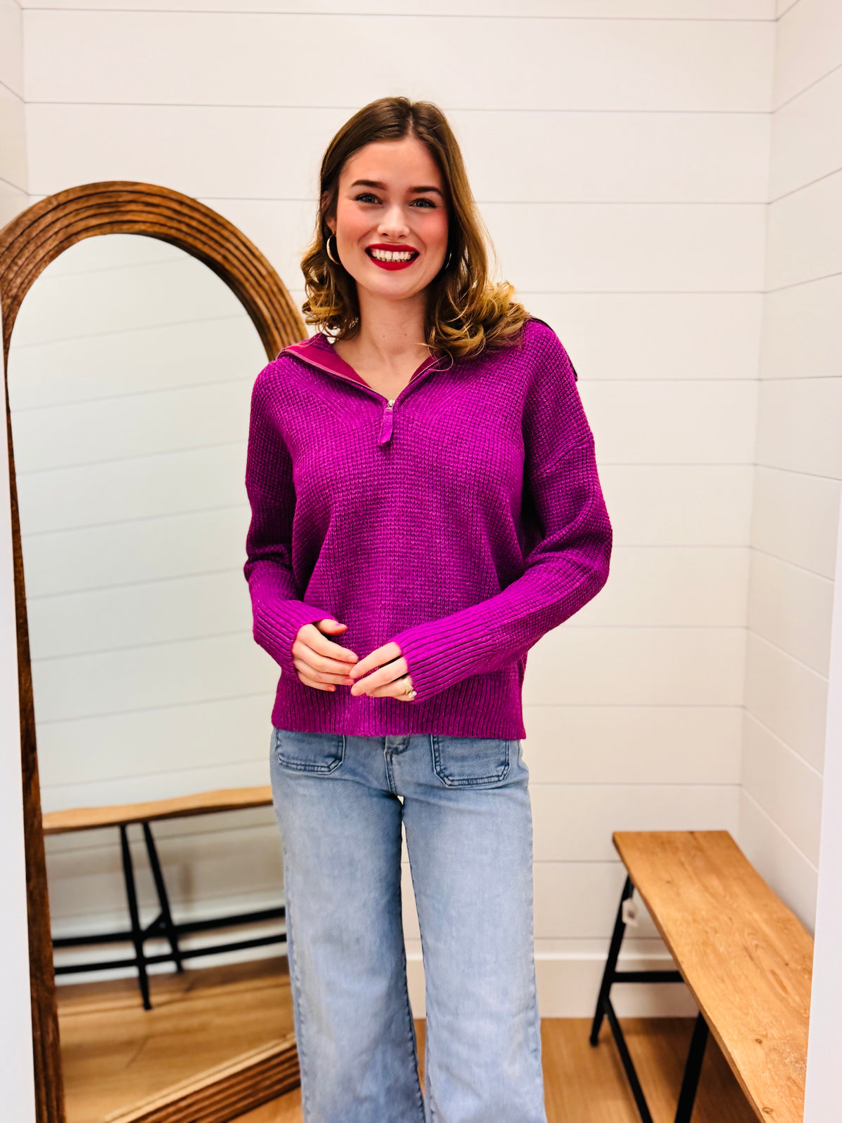 Half Zip High Collard Pullover Sweater