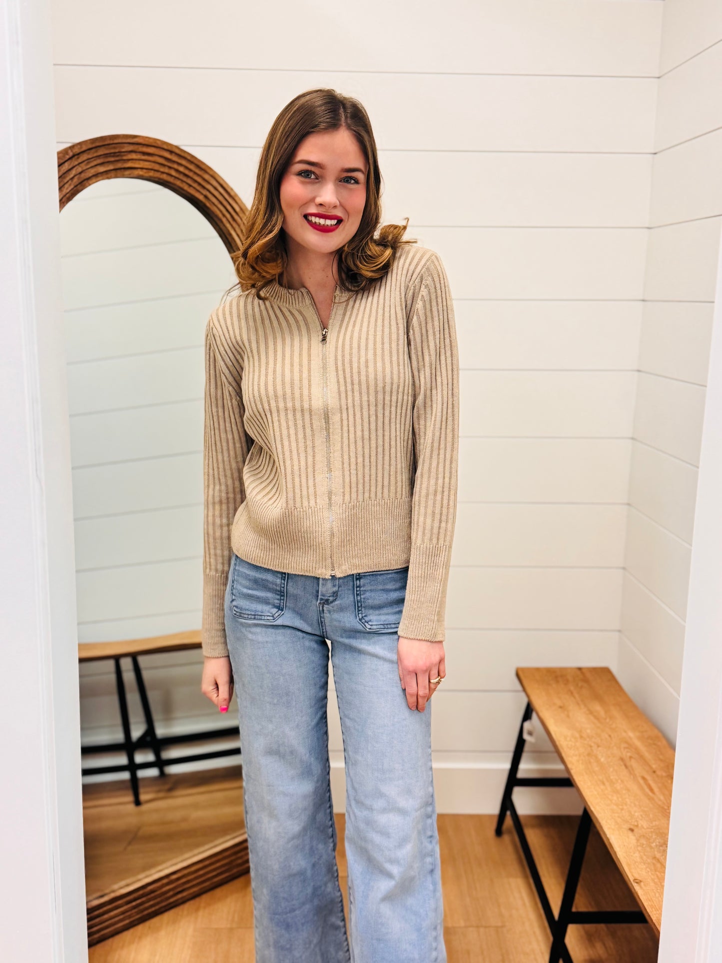 Two Tone Zip Up Sweater