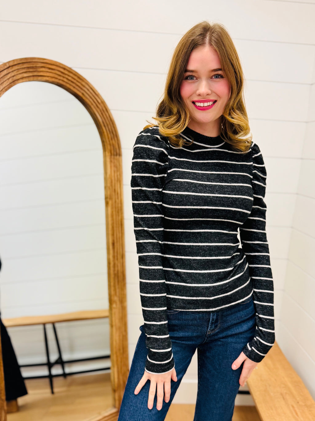Brushed Knit Striped Top