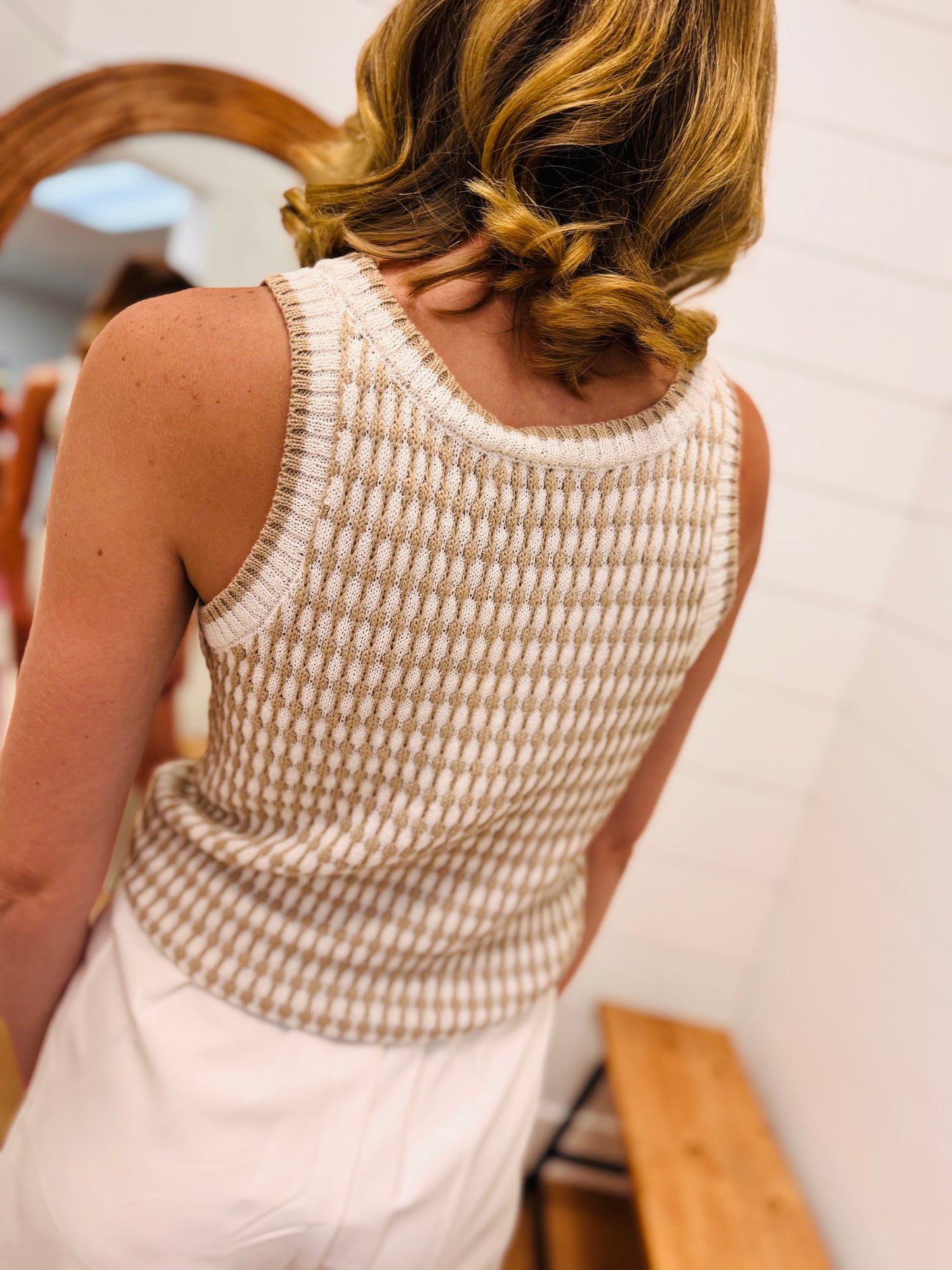Tan + White Crochet Pullover Tank
