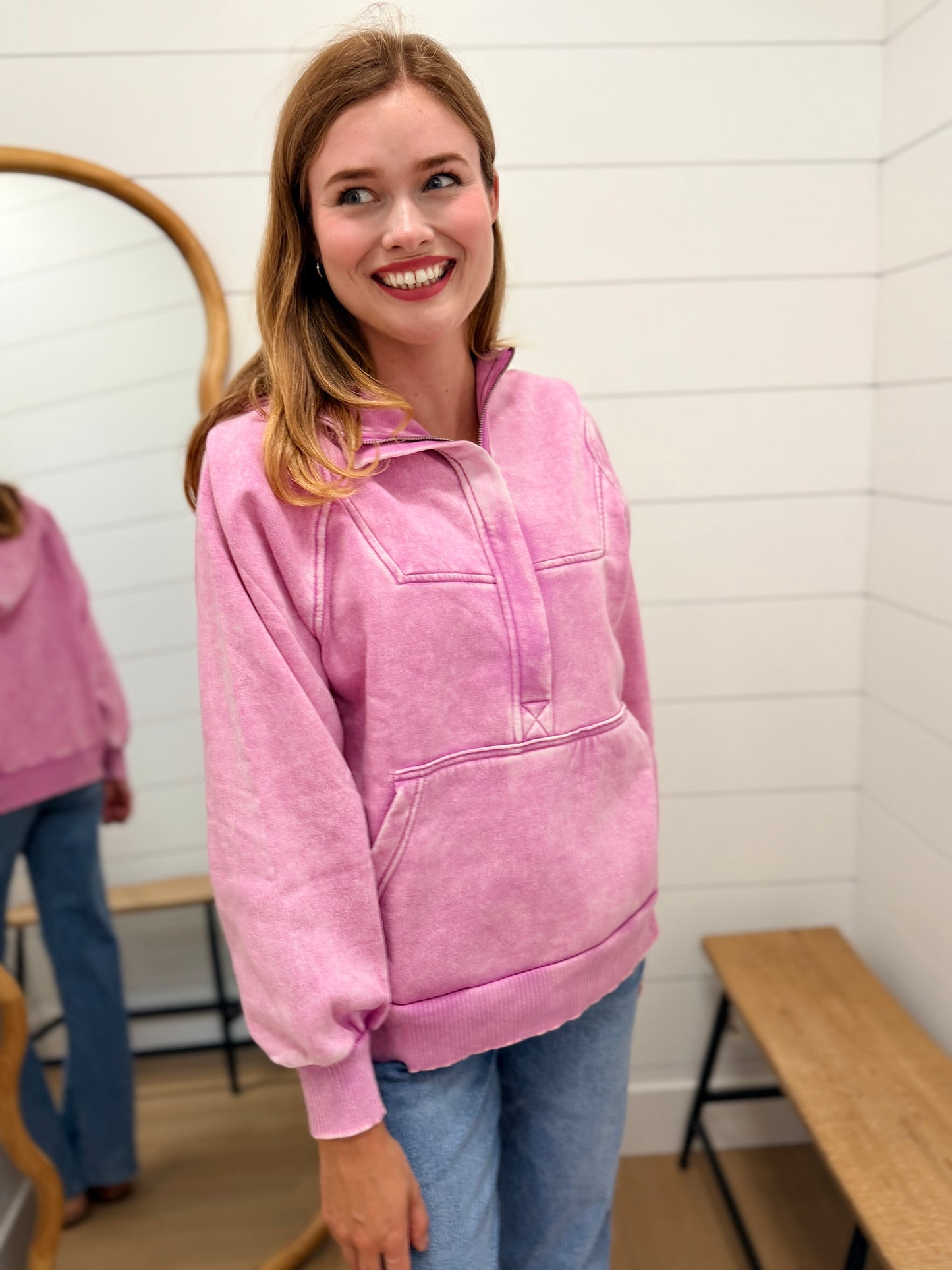 Vintage Wash Oversized 1/4 Zip Hoodie