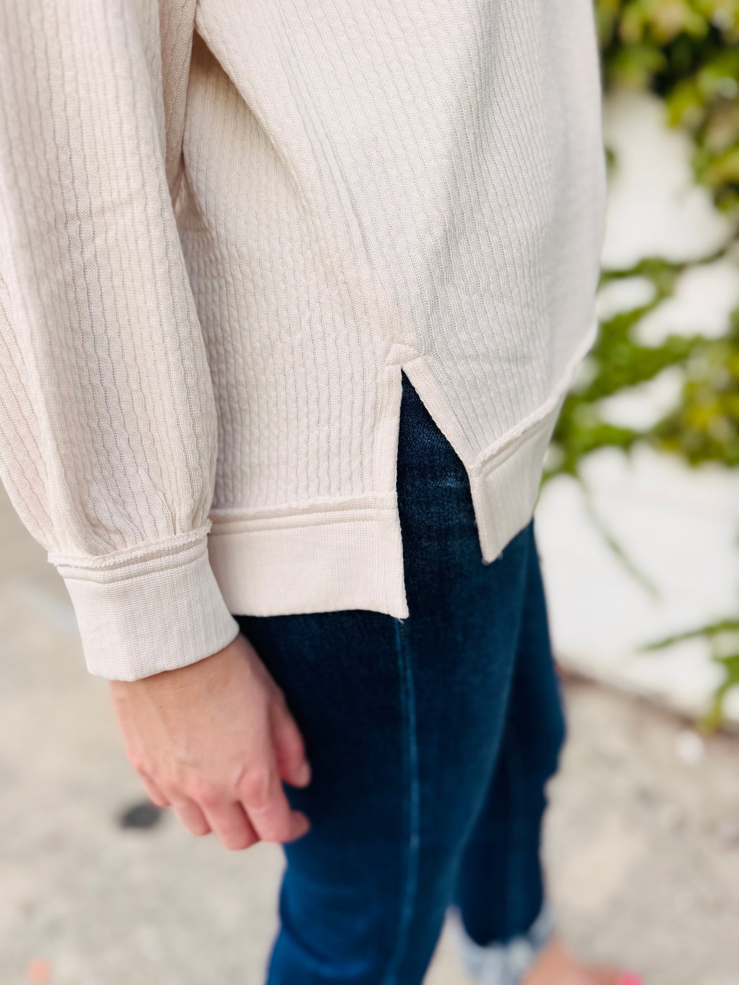 Half Zip Collared Long Sleeve Waffle Knit Top