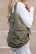 Oversized Canvas Sling Bag- Olive