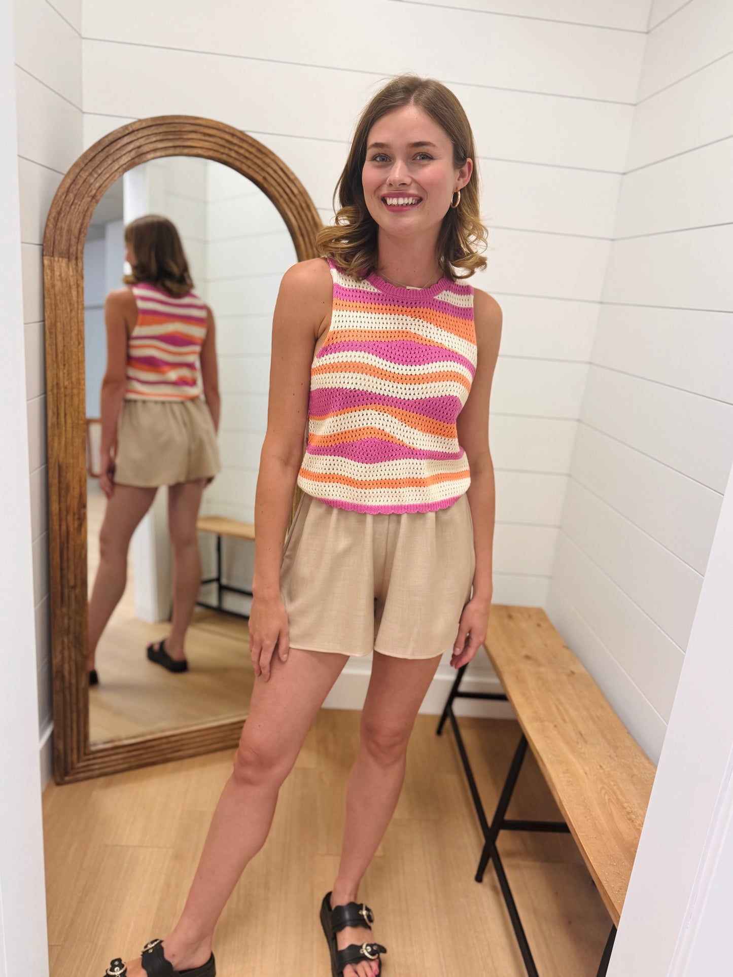 Multi Color Stripe Crochet Tank Top