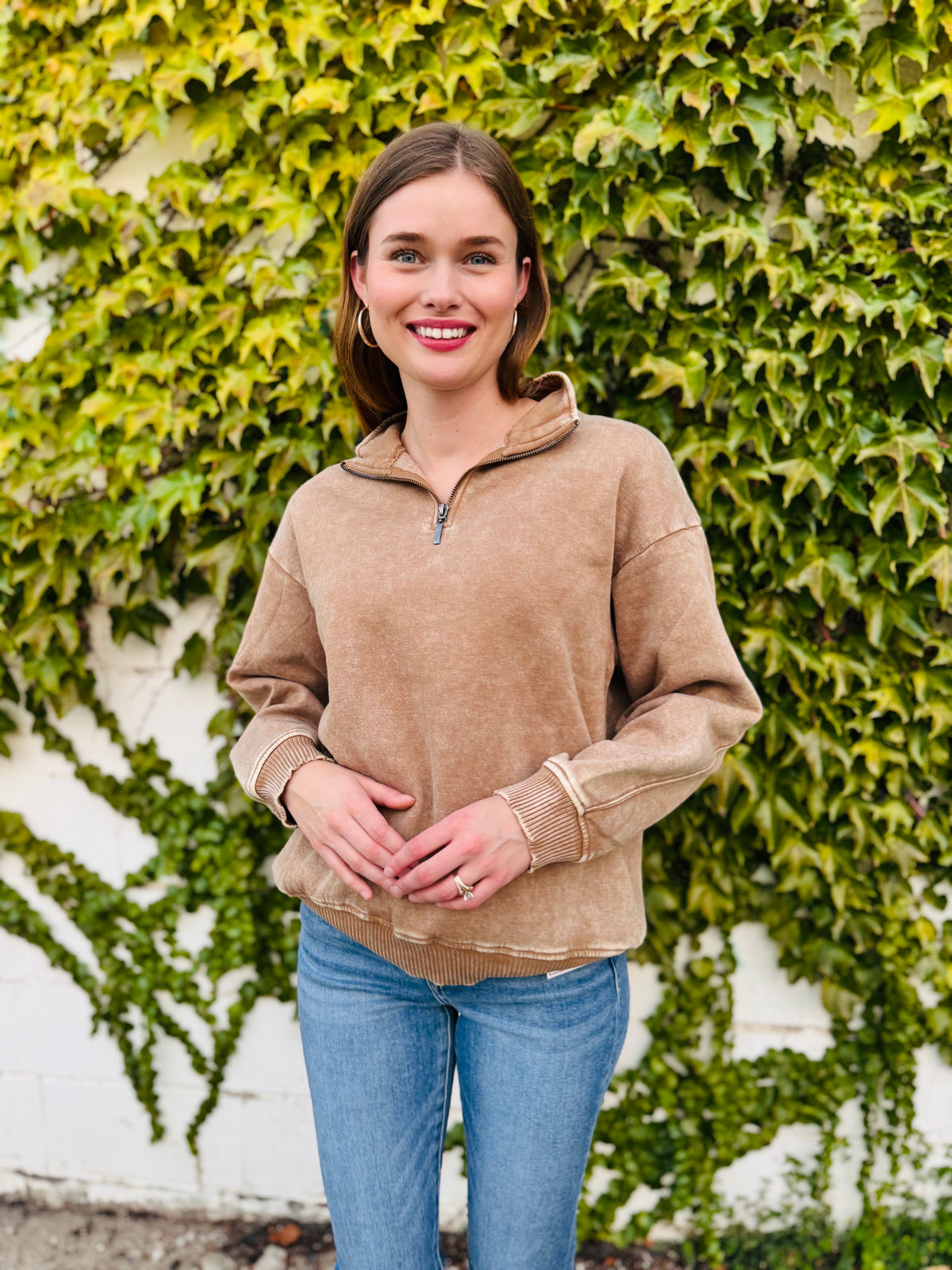 Acid Wash Fleece Half Zip Pullover
