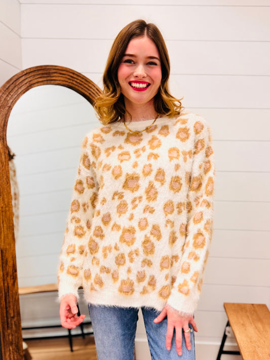 Soft Leopard Print Oversize Knit Sweater