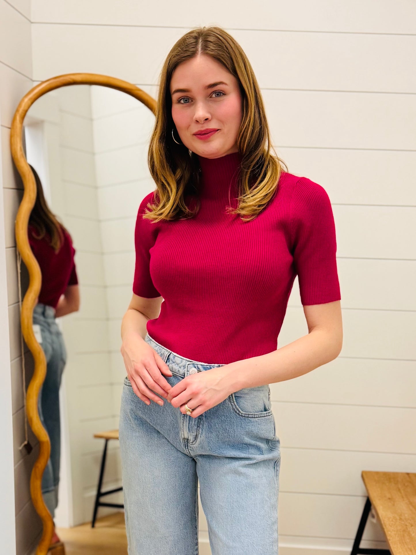 Viscose Ribbed Mock Neck Sweater
