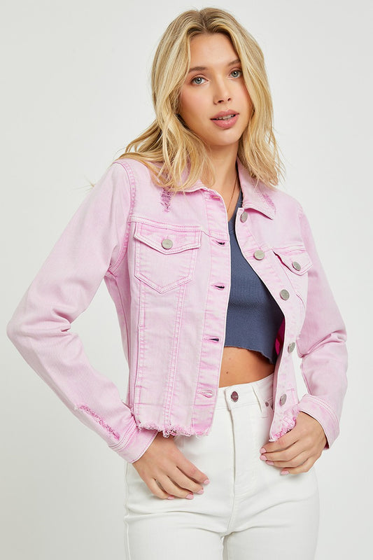 Irregular Fray Hemed Pink Jacket - Risen