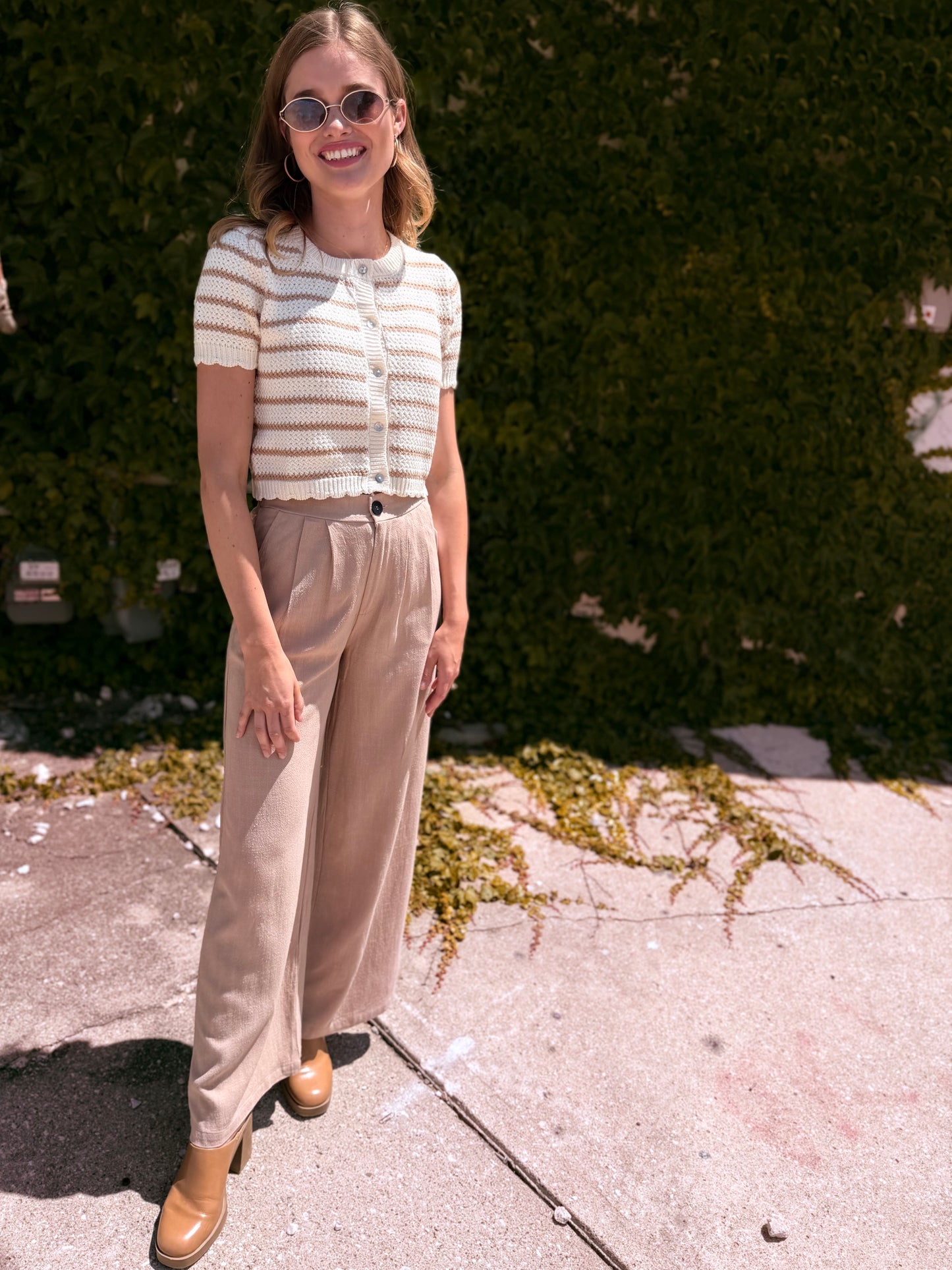 Linen Wide Leg Pants - Khaki
