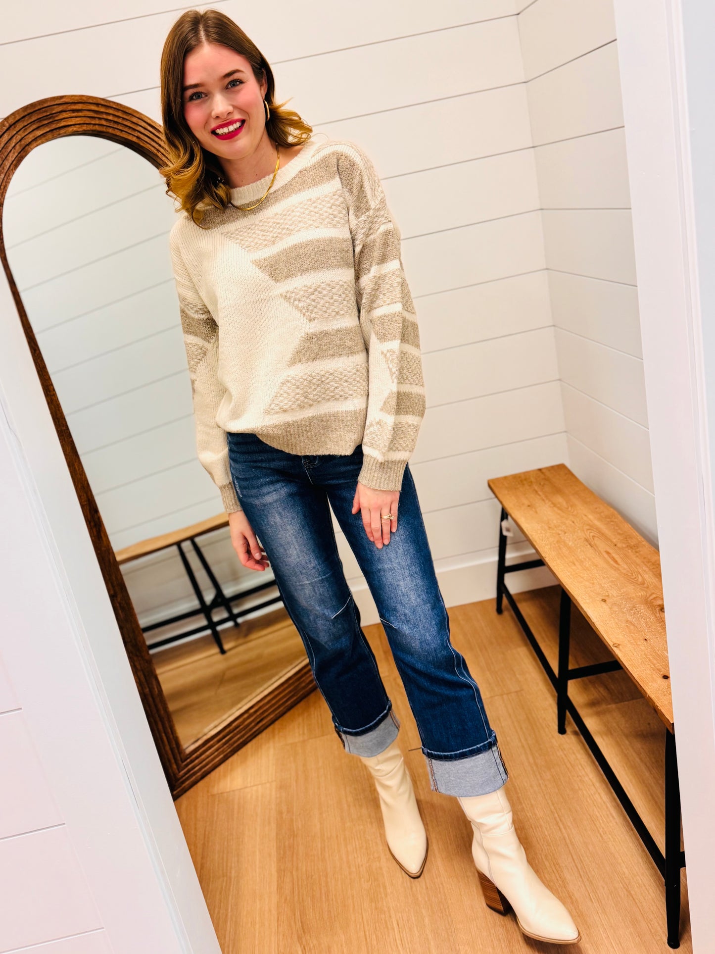 Chevron Textured Knit Sweater