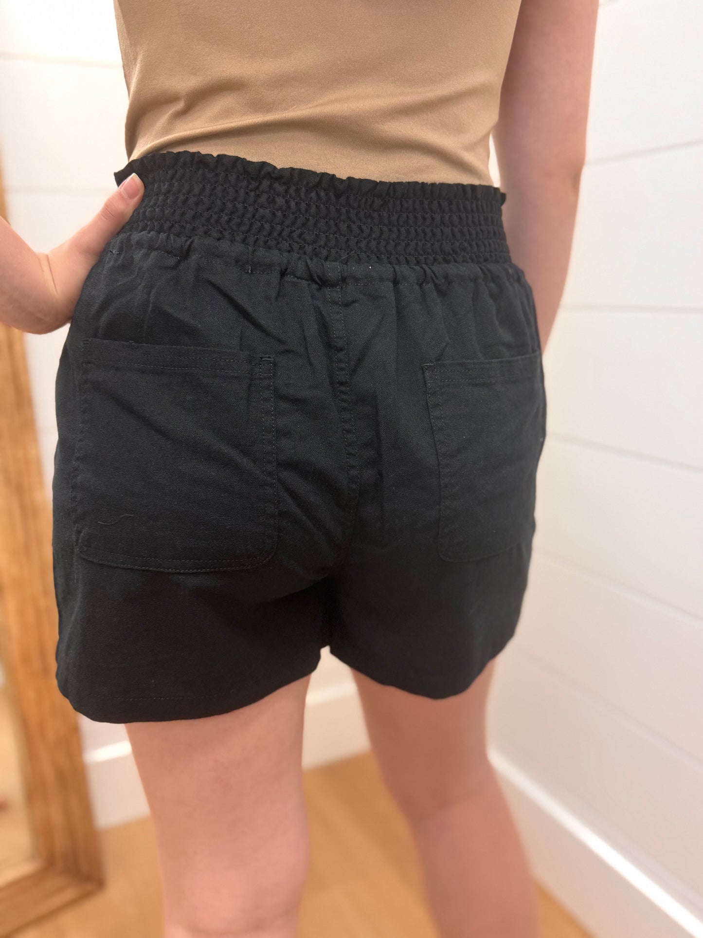 Black Elastic Waist Shorts