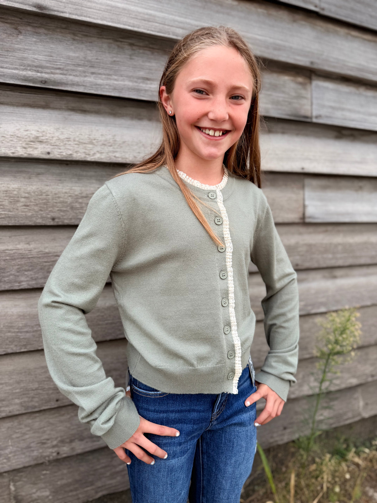 Button Up Cardigan With White Trim
